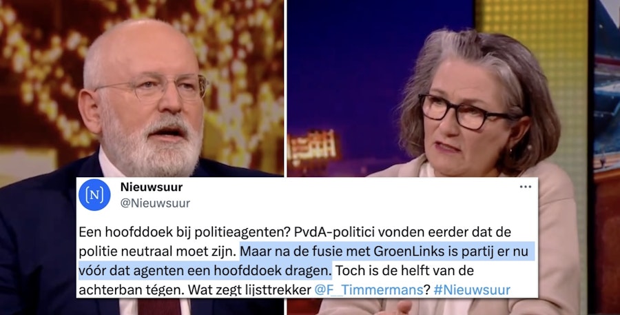 video.  Frans Timmermans really wants to wear the hijab in the police, but faces opposition on live TV