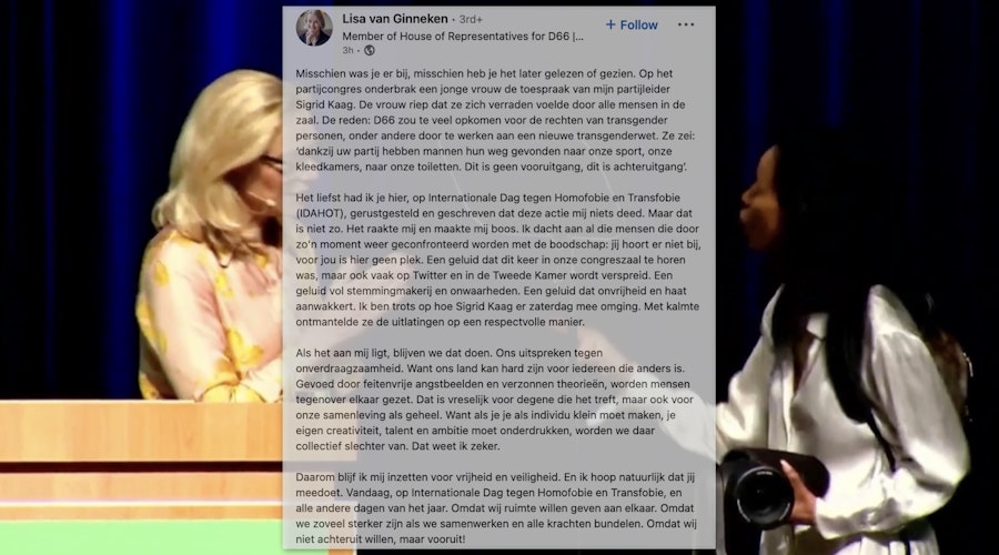 Twitter leaked TK @D66 member Lisa van Ginneken complains of heinous stupidity about TRANSFOBIE in LinkedIn safe bubble